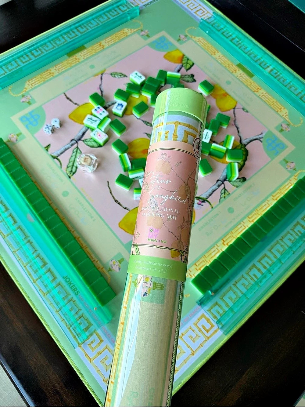 Oh My Mahjong Citrus Songbird Mat - New Sealed Rolled in Tube- Rare